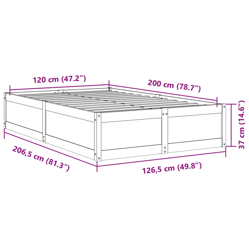 sengeramme uden madras 120x200 cm massivt fyrretræ gyldenbrun
