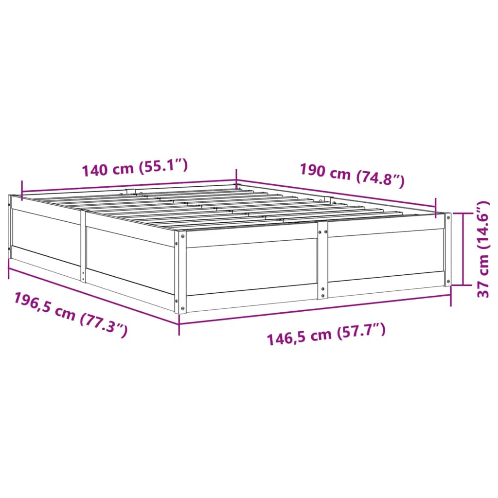sengeramme uden madras 140x190 cm massivt fyrretræ gyldenbrun