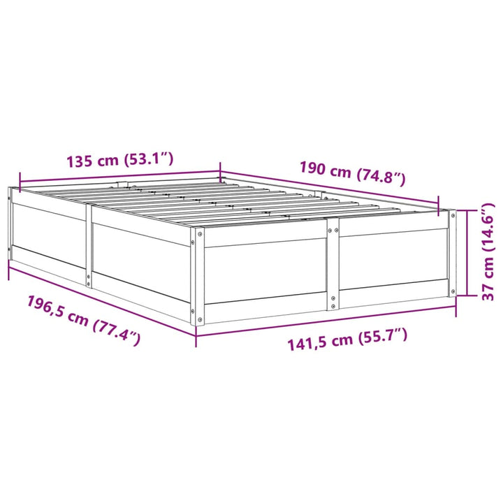 sengeramme uden madras 135x190 cm massivt fyrretræ hvid