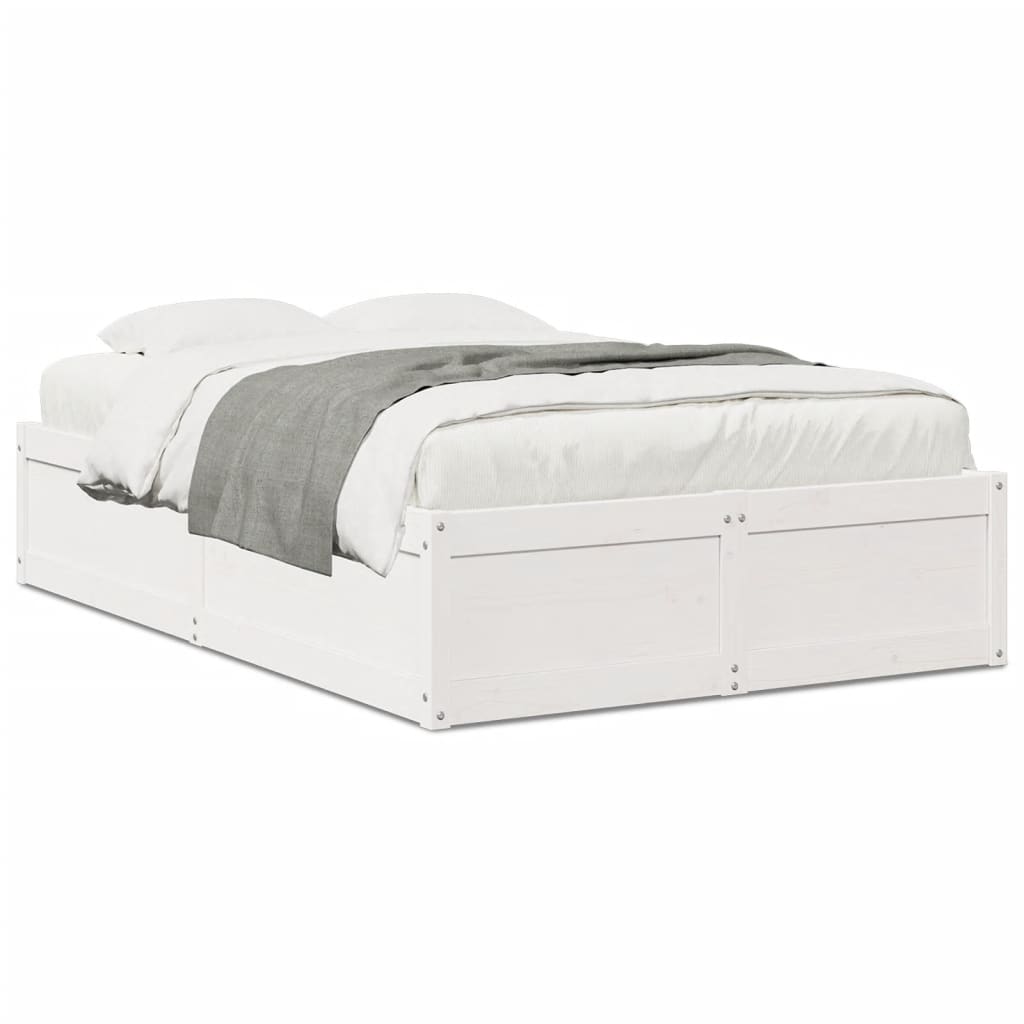 sengeramme uden madras 135x190 cm massivt fyrretræ hvid