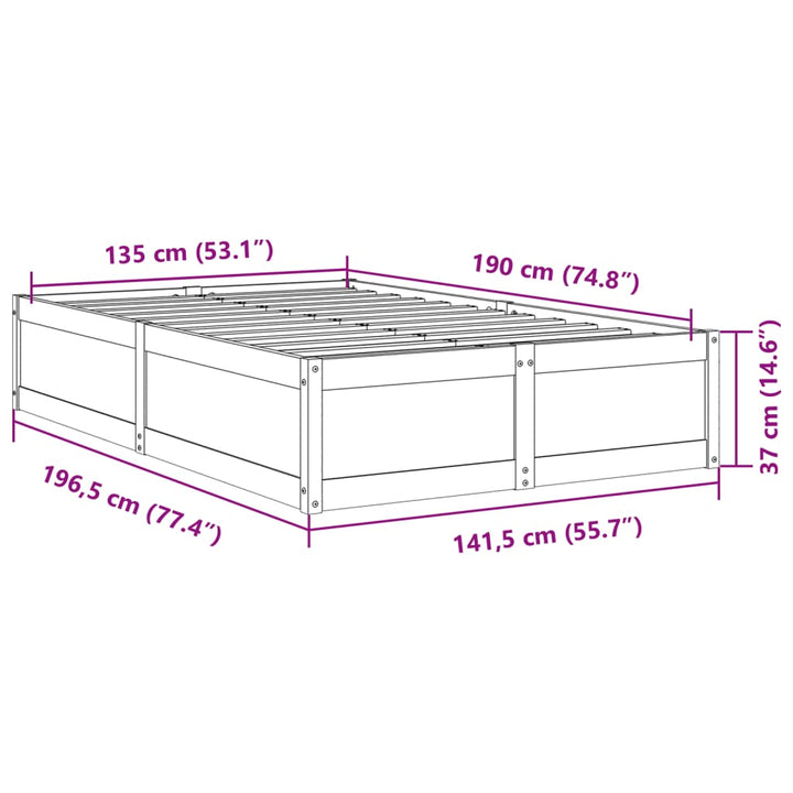 sengeramme uden madras 135x190 cm massivt fyrretræ brun
