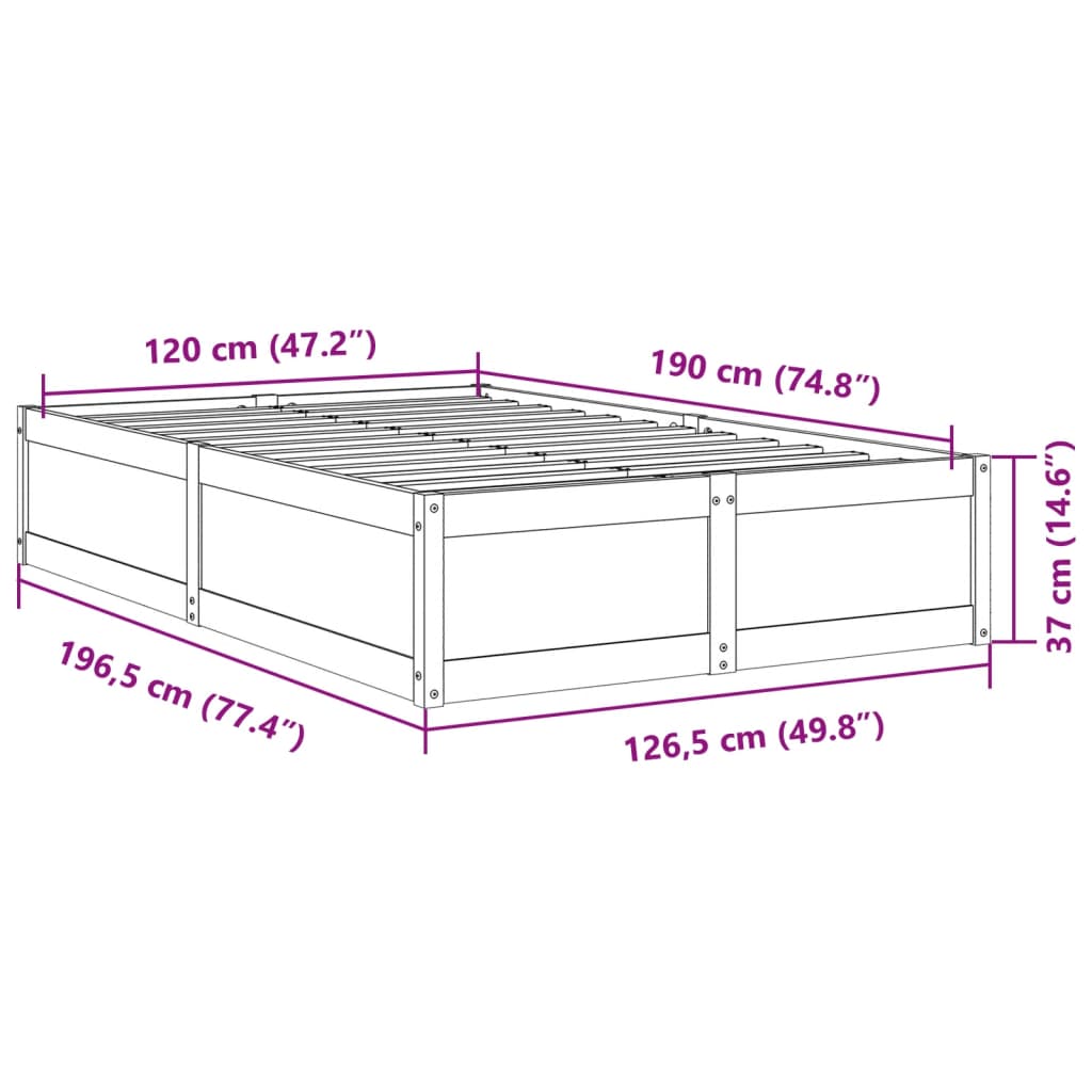 sengeramme uden madras 120x190 cm massivt fyrretræ gyldenbrun