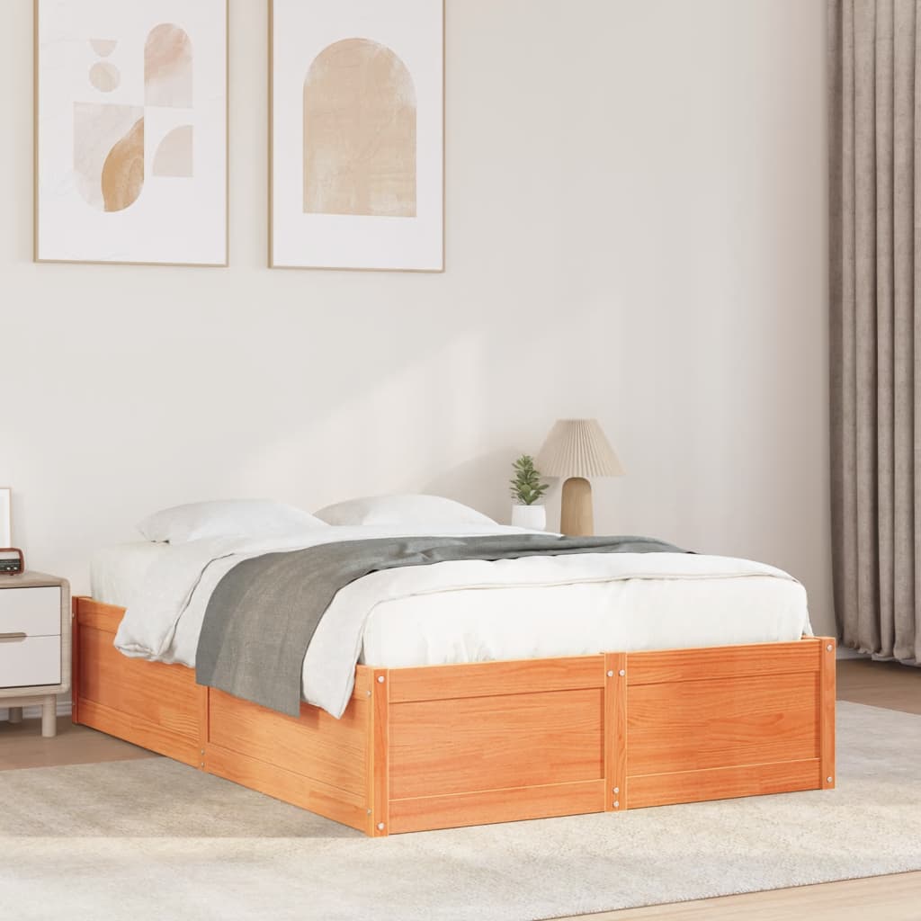 sengeramme uden madras 120x190 cm massivt fyrretræ gyldenbrun