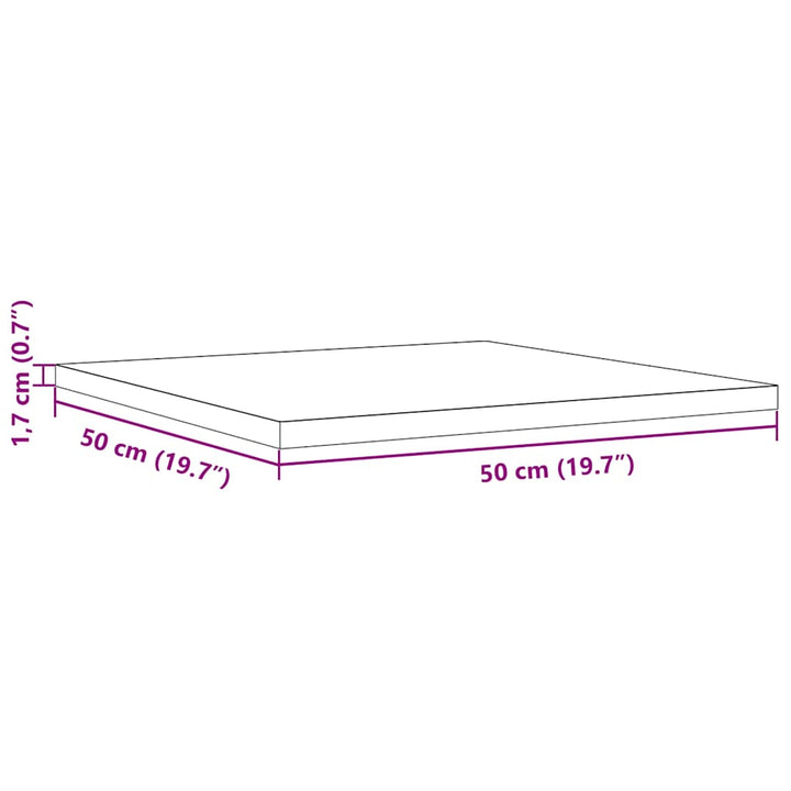 bordplade 50x50x1,7 cm firkantet massivt fyrretræ