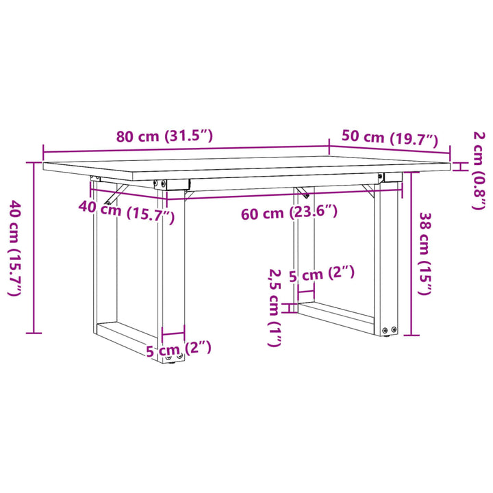 sofabord 80x50x40 cm O-stel massivt fyrretræ og stål