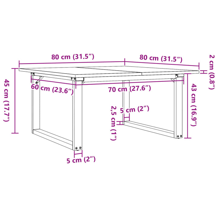 sofabord 80x80x45 cm O-stel massivt fyrretræ og stål