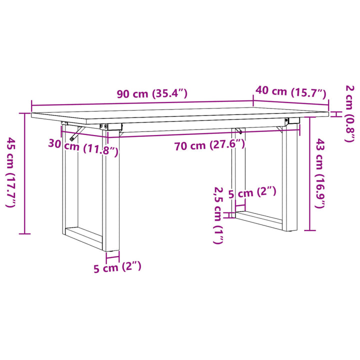 sofabord 90x40x45 cm O-stel massivt fyrretræ og stål