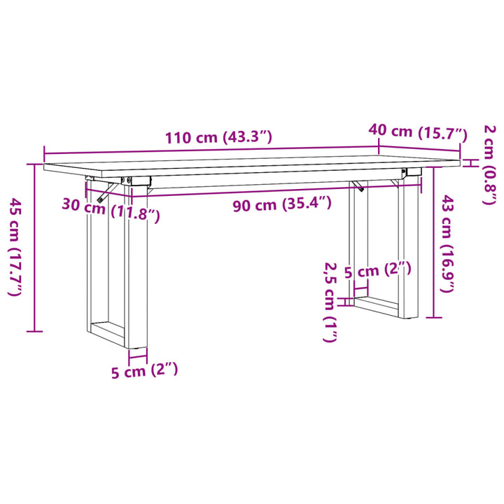 sofabord 110x40x45 cm O-stel massivt fyrretræ og stål