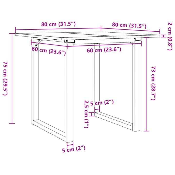 spisebord 80x80x75 cm O-stel massivt fyrretræ og stål