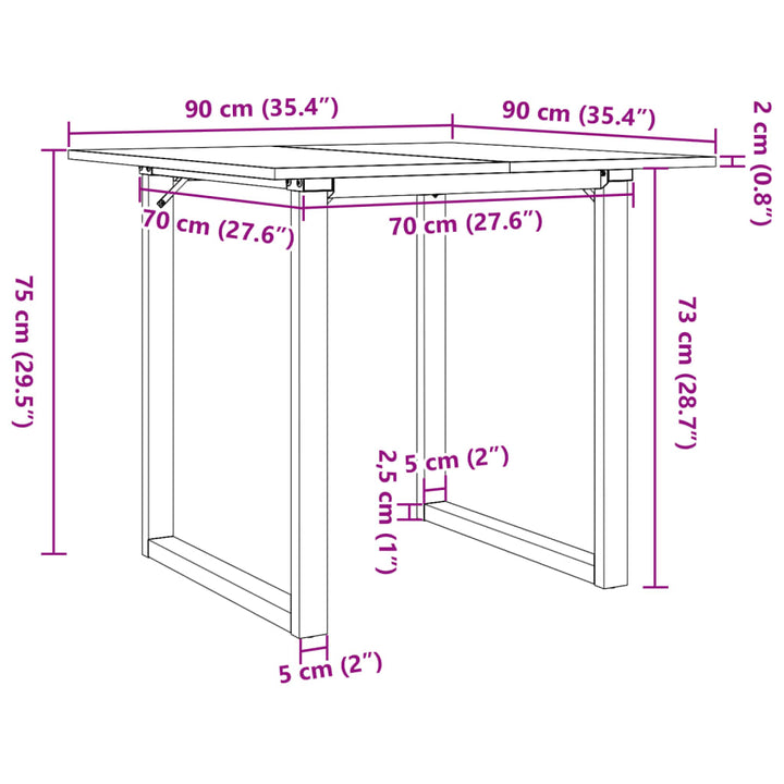 spisebord 90x90x75 cm O-stel massivt fyrretræ og stål