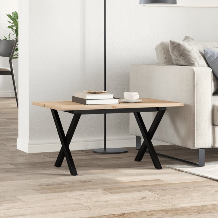 sofabord 80x50x40 cm X-stel massivt fyrretræ og stål