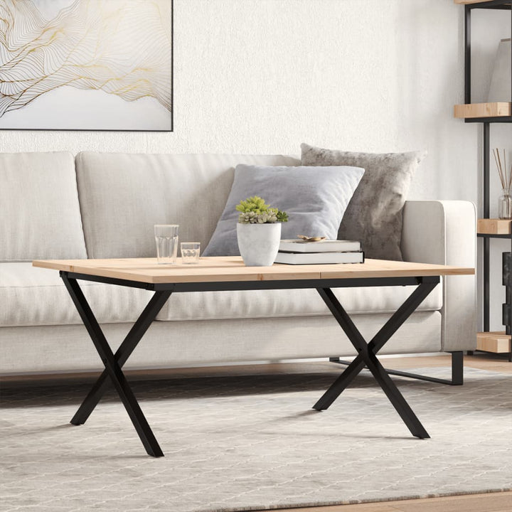 sofabord 80x80x45 cm X-stel massivt fyrretræ og stål