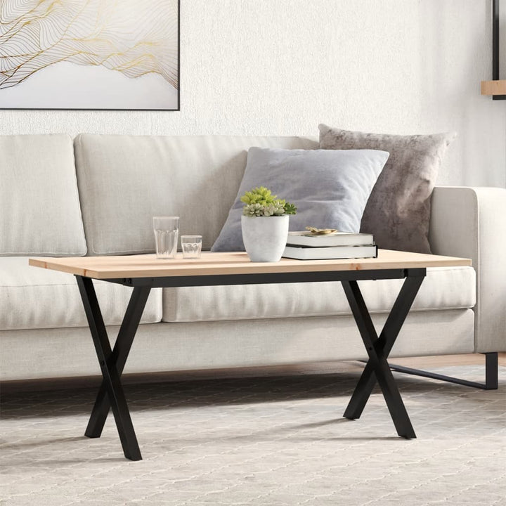 sofabord 90x40x45 cm X-stel massivt fyrretræ og stål