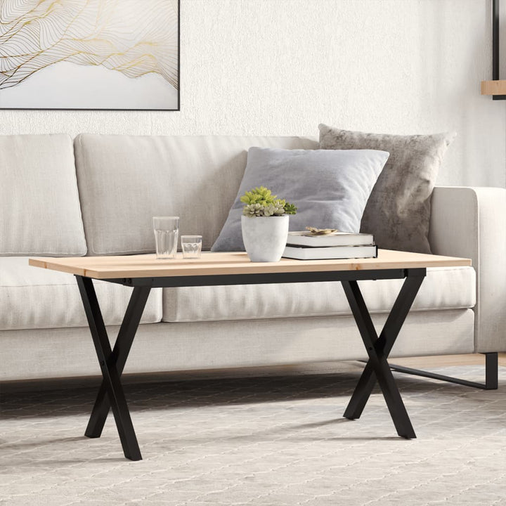 sofabord 100x50x45 cm X-stel massivt fyrretræ og stål