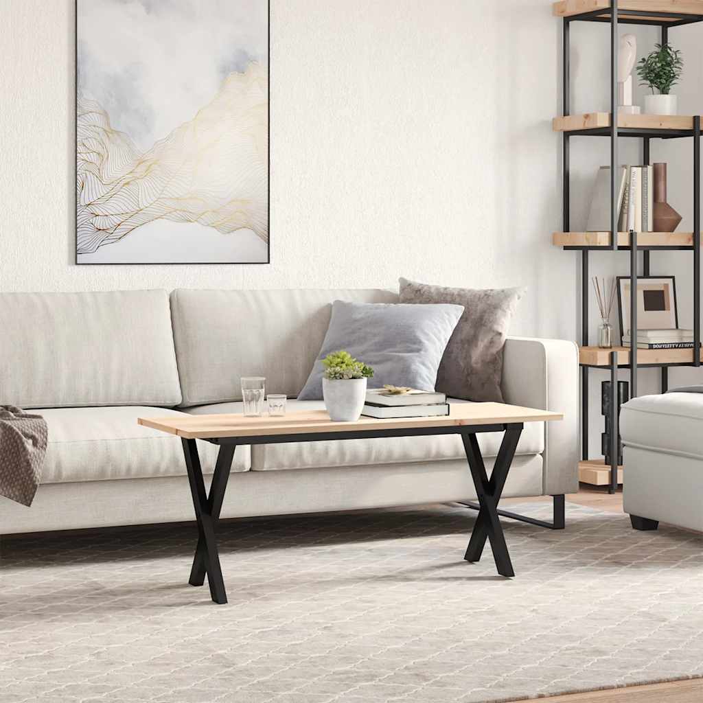sofabord 110x40x45 cm X-stel massivt fyrretræ og stål