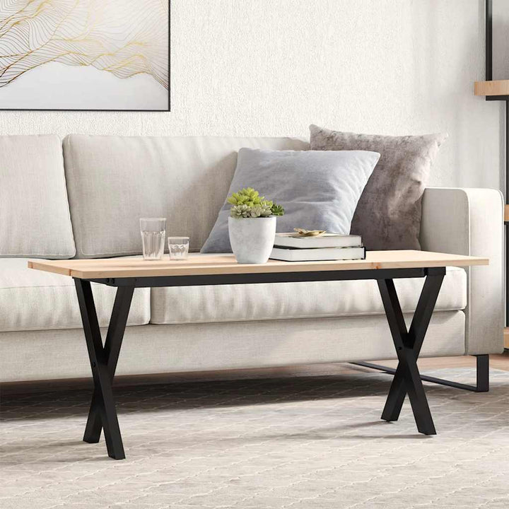 sofabord 110x40x45 cm X-stel massivt fyrretræ og stål