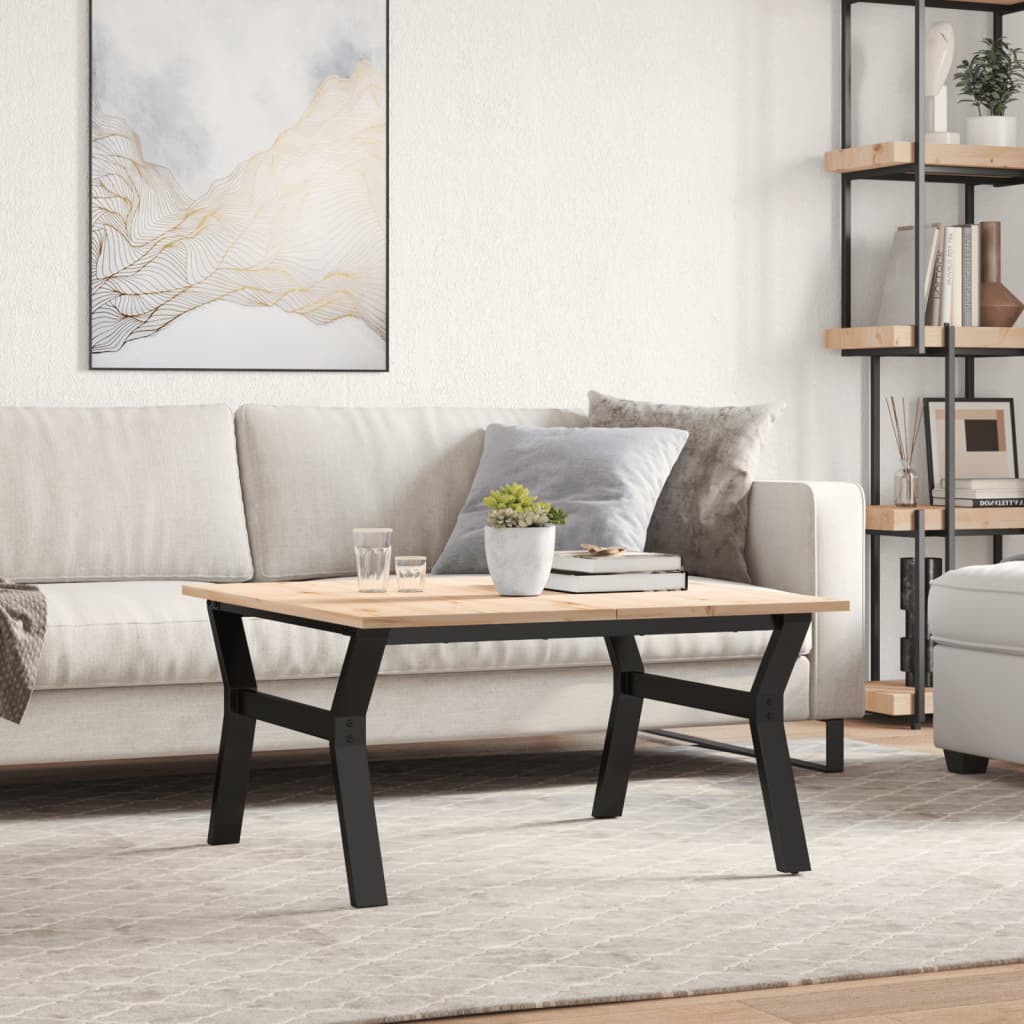 sofabord 90x90x45 cm Y-stel massivt fyrretræ og stål