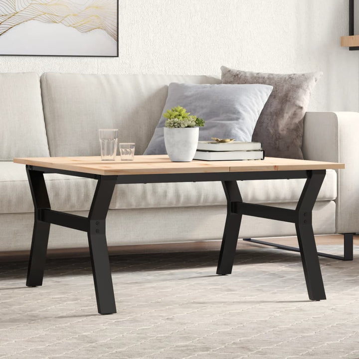 sofabord 90x90x45 cm Y-stel massivt fyrretræ og stål