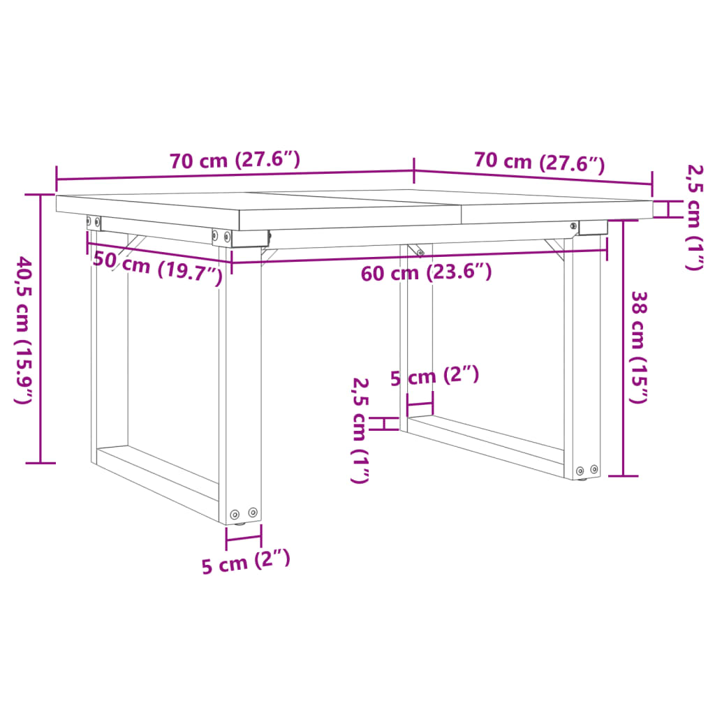 sofabord 70x70x40,5 cm O-stel massivt fyrretræ og stål