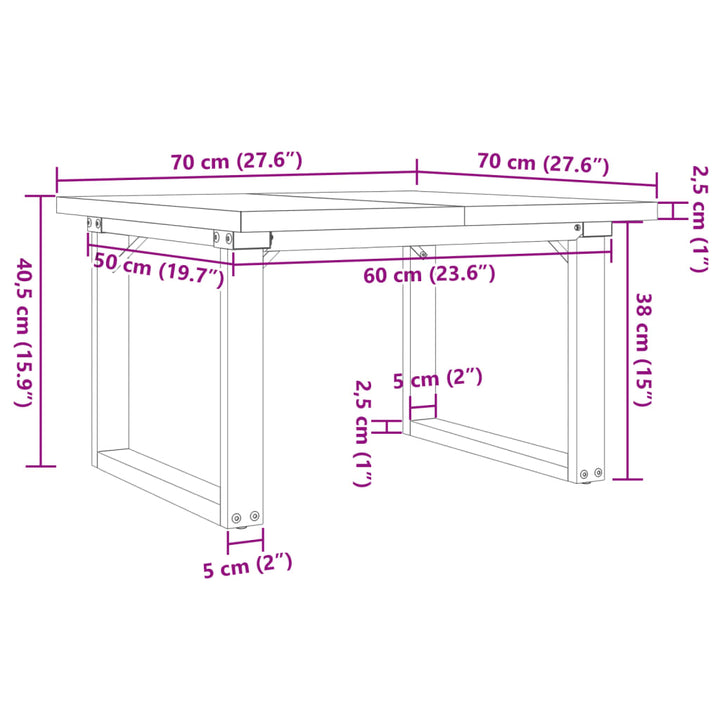 sofabord 70x70x40,5 cm O-stel massivt fyrretræ og stål