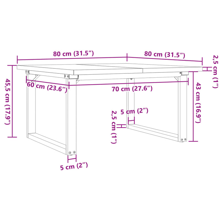 sofabord 80x80x45,5 cm O-stel massivt fyrretræ og stål