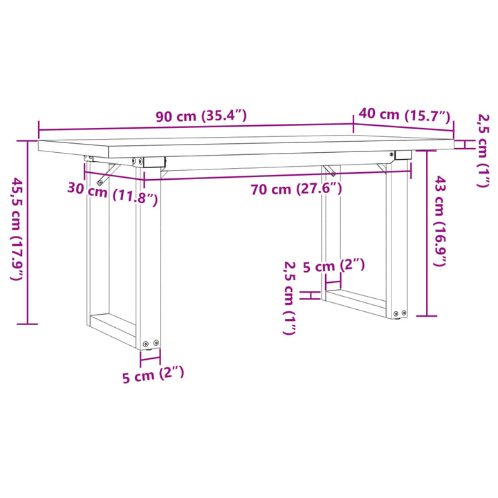sofabord 90x40x45,5 cm O-stel massivt fyrretræ og stål