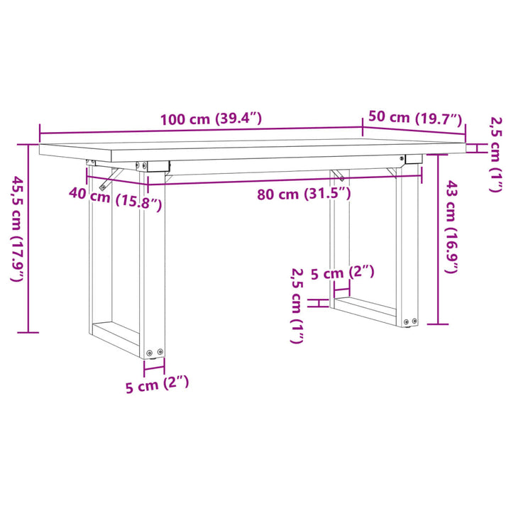 sofabord 100x50x45,5 cm O-stel massivt fyrretræ og stål