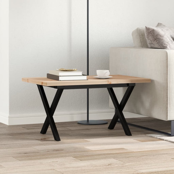 sofabord 80x50x40,5 cm X-stel massivt fyrretræ og stål