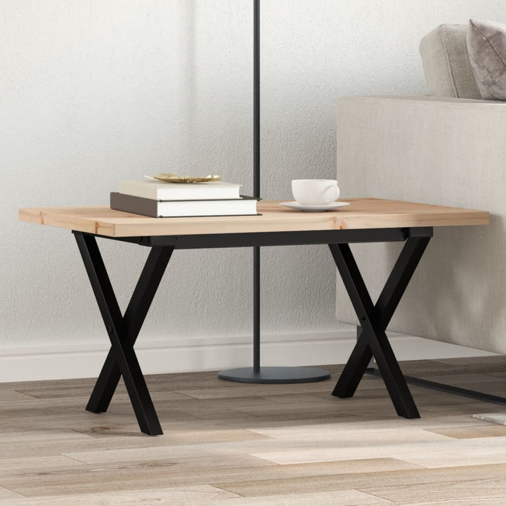 sofabord 80x50x40,5 cm X-stel massivt fyrretræ og stål