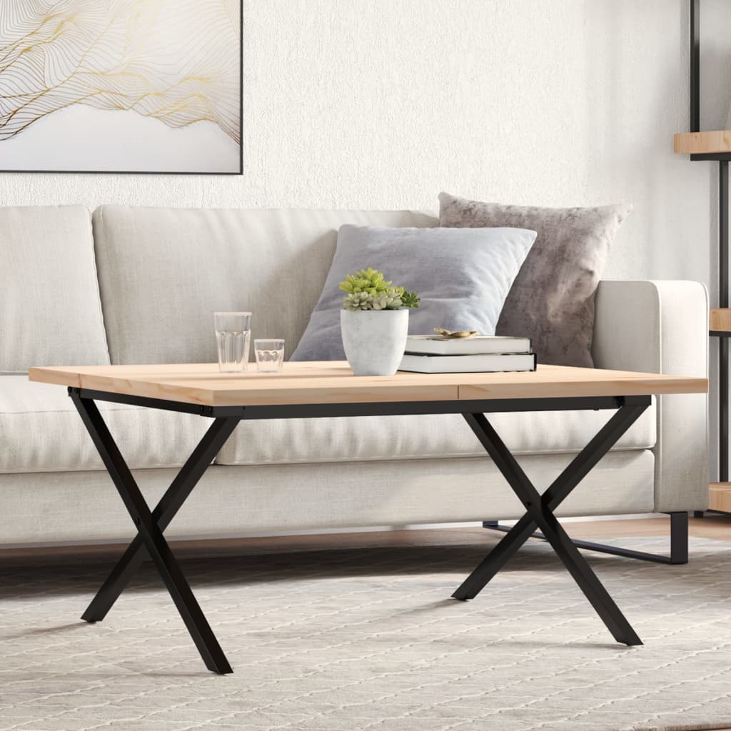 sofabord 80x80x45,5 cm X-stel massivt fyrretræ og stål