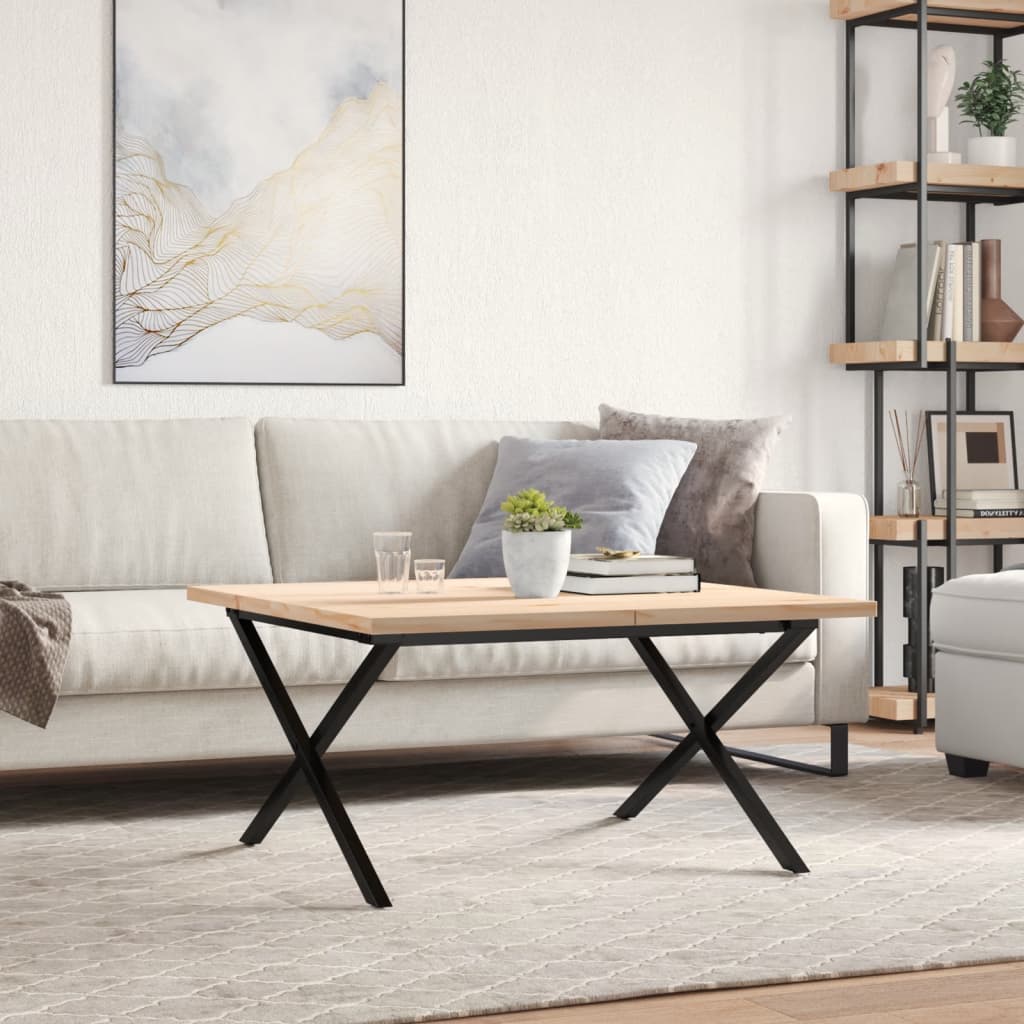 sofabord 90x90x45,5 cm X-stel massivt fyrretræ og stål