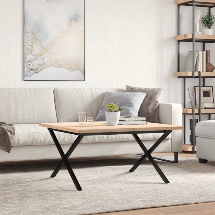 sofabord 90x90x45,5 cm X-stel massivt fyrretræ og stål