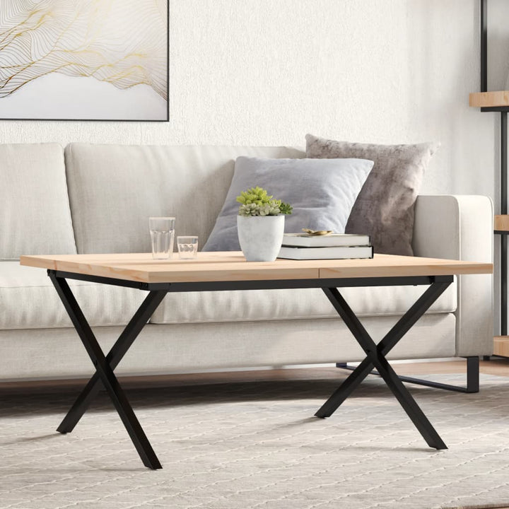 sofabord 90x90x45,5 cm X-stel massivt fyrretræ og stål