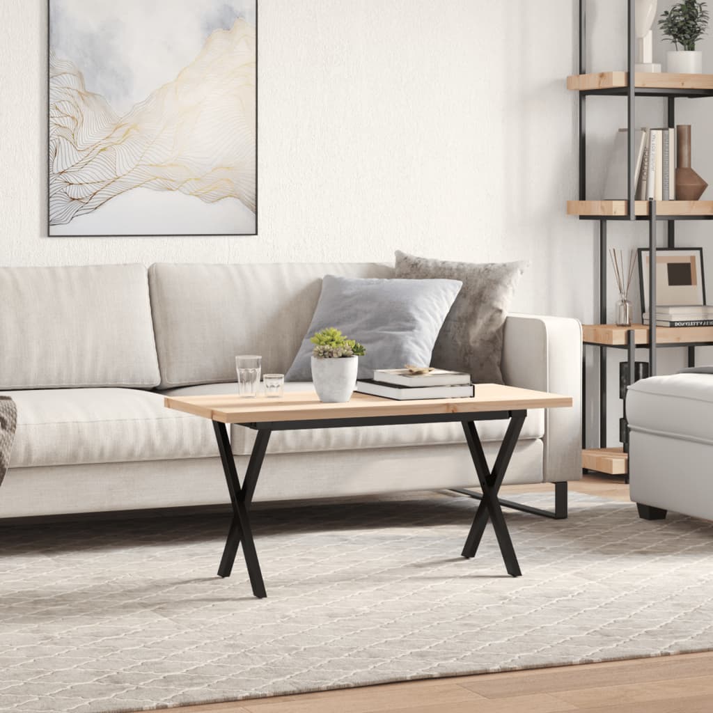 sofabord 100x50x45,5 cm X-stel massivt fyrretræ og stål