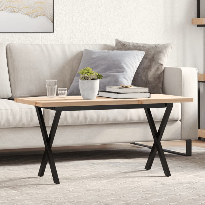 sofabord 100x50x45,5 cm X-stel massivt fyrretræ og stål