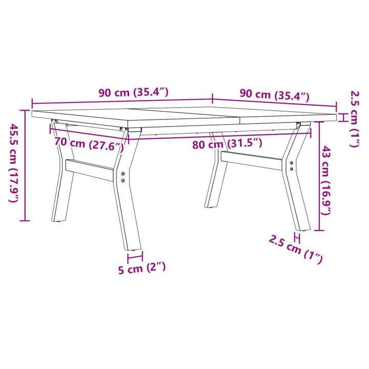 sofabord 90x90x45,5 cm Y-stel massivt fyrretræ og stål