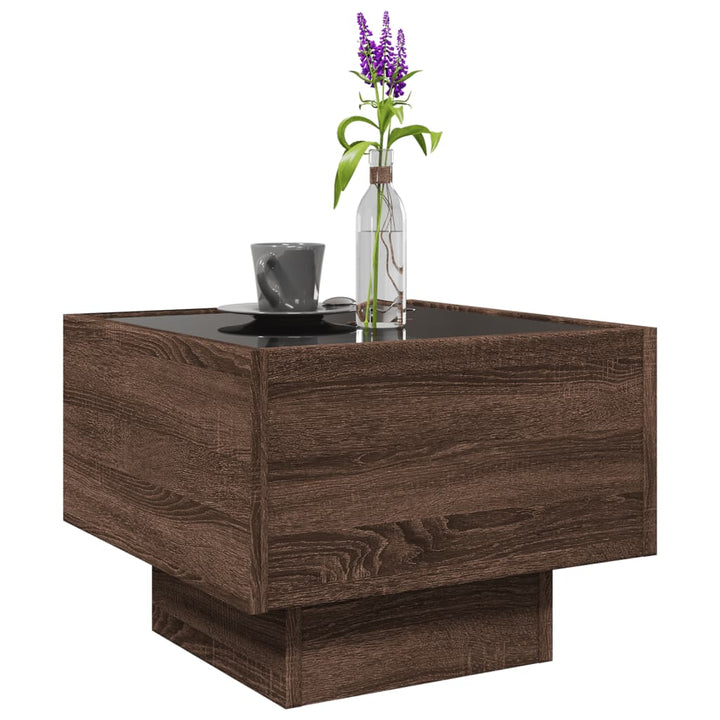 sidebord med LED-lys 40x40x30 cm konstrueret træ brunt eg