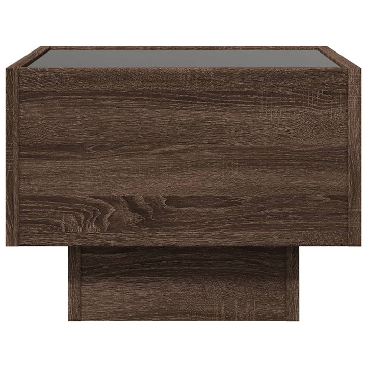 sidebord med LED-lys 40x40x30 cm konstrueret træ brunt eg