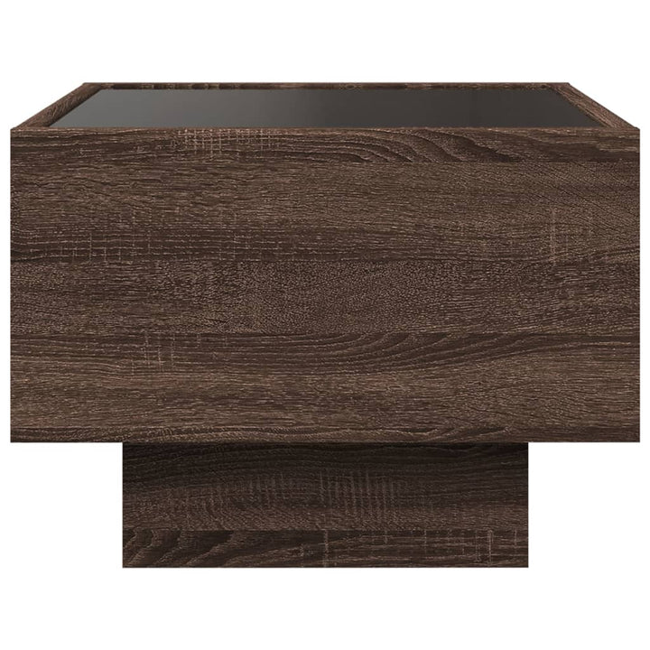 sidebord med LED-lys 40x40x30 cm konstrueret træ brunt eg