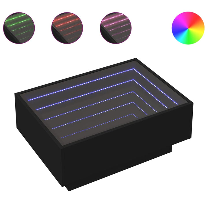 sofabord med LED-lys 70x50x30 cm konstrueret træ sort