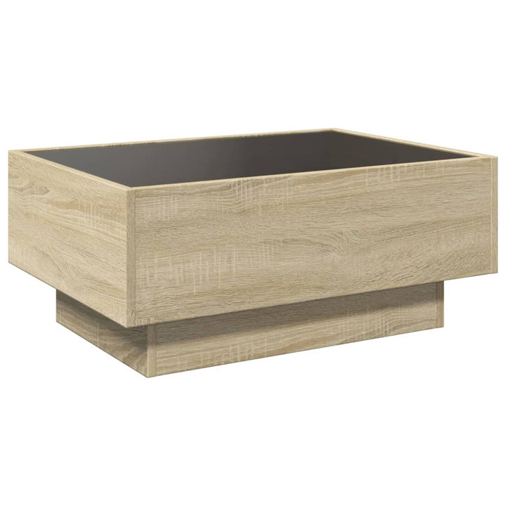 sofabord med LED-lys 70x50x30 cm konstrueret træ sonoma-eg