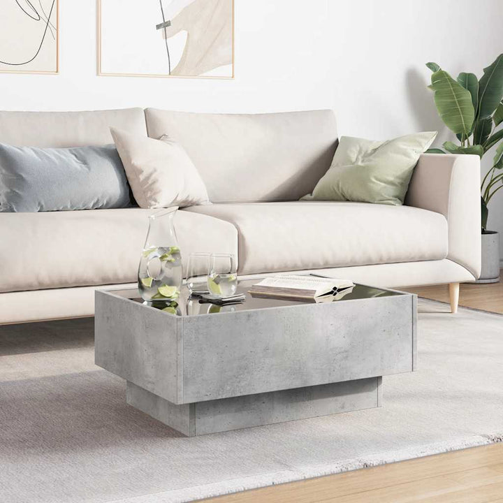 sofabord med LED-lys 70x50x30 cm konstrueret træ betongrå