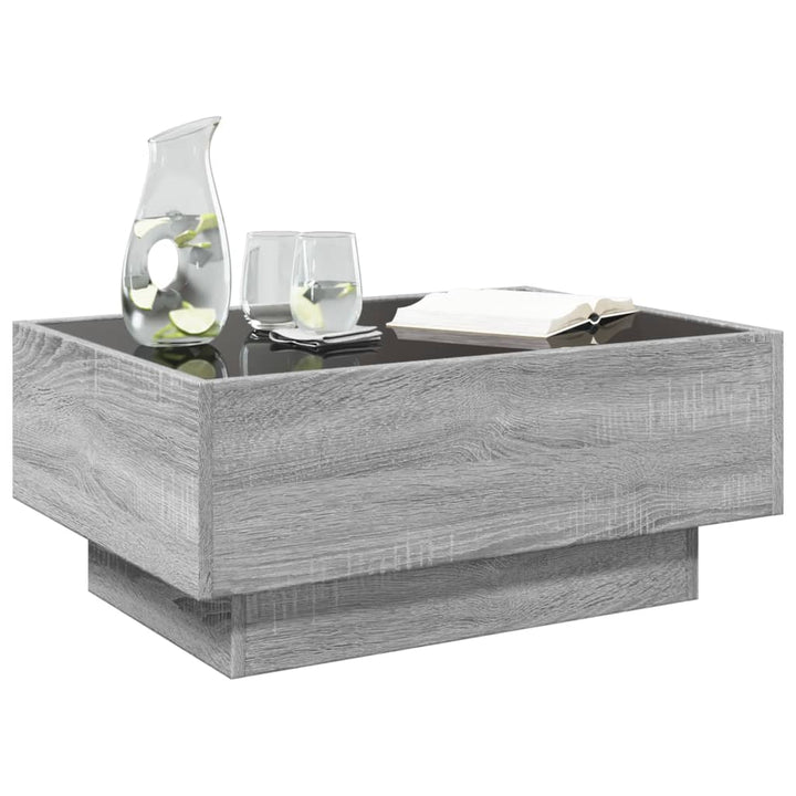sofabord med LED-lys 70x50x30 cm konstrueret træ grå sonoma-eg