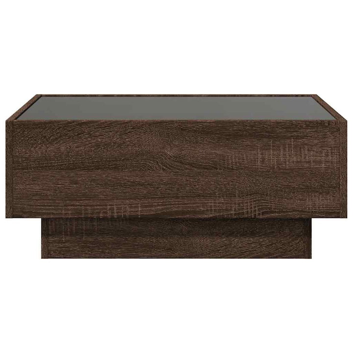 sofabord med LED-lys 70x50x30 cm konstrueret træ brunt eg
