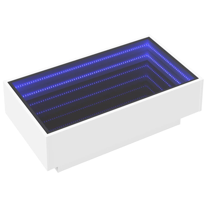 sofabord med LED-lys 90x50x30 cm konstrueret træ hvid
