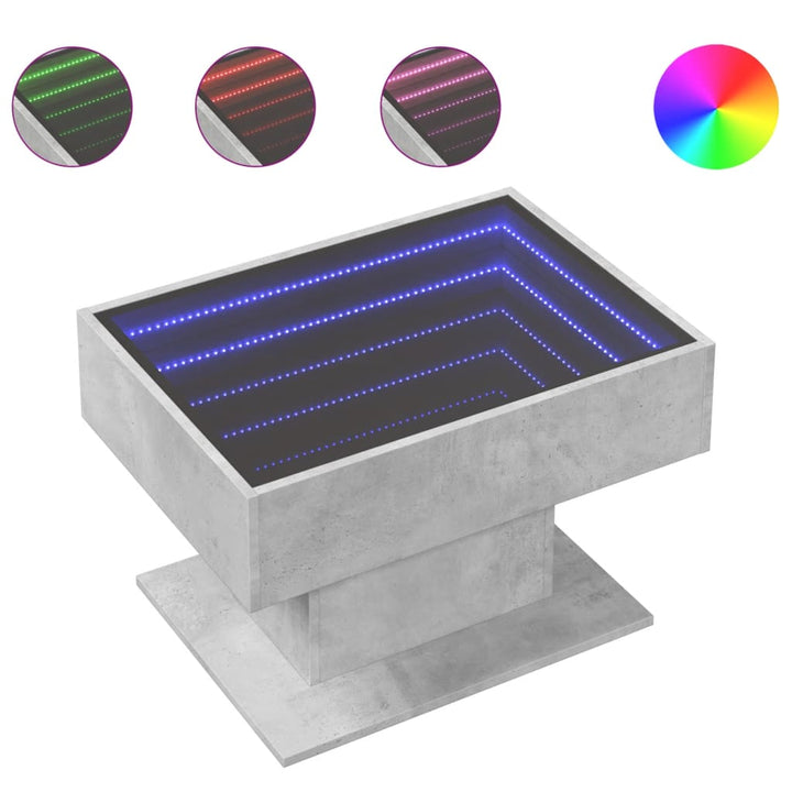 sofabord med LED-lys 70x50x45 cm konstrueret træ betongrå