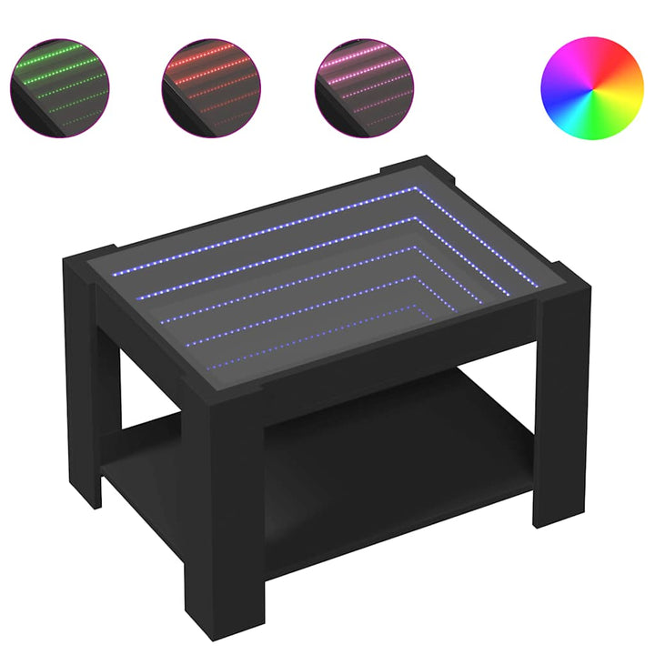 sofabord med LED-lys 73x53x45 cm konstrueret træ sort