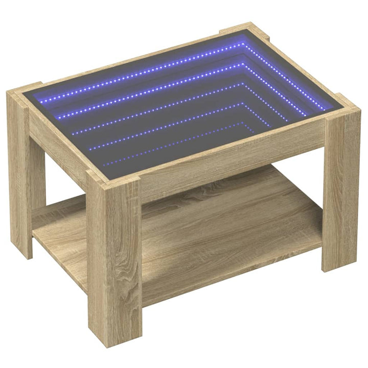 sofabord med LED-lys 73x53x45 cm konstrueret træ sonoma-eg