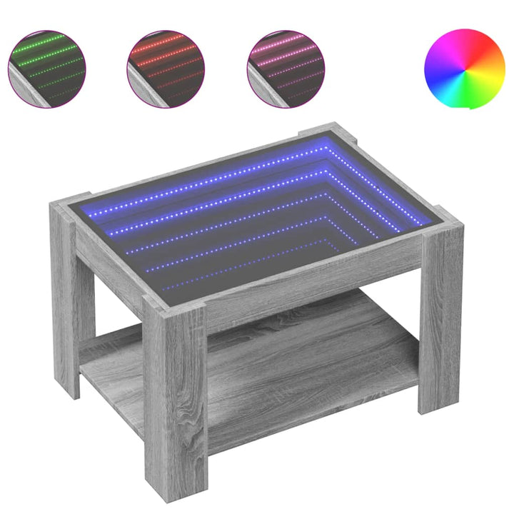 sofabord med LED-lys 73x53x45 cm konstrueret træ grå sonoma-eg