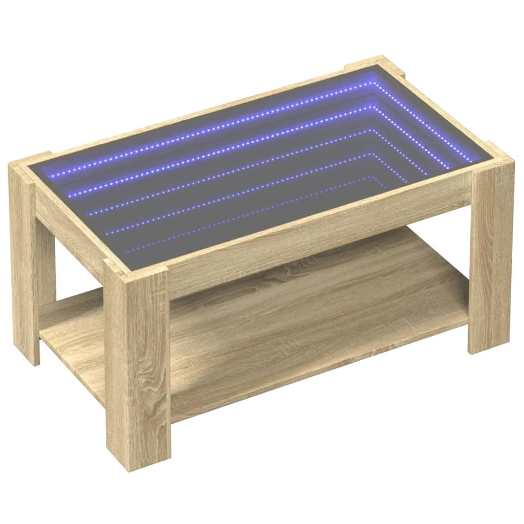 sofabord med LED-lys 93x53x45 cm konstrueret træ sonoma-eg